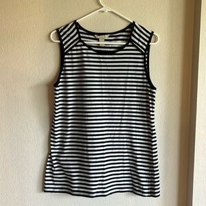 Banana republic size large black, and white striped cotton/spandex shirt